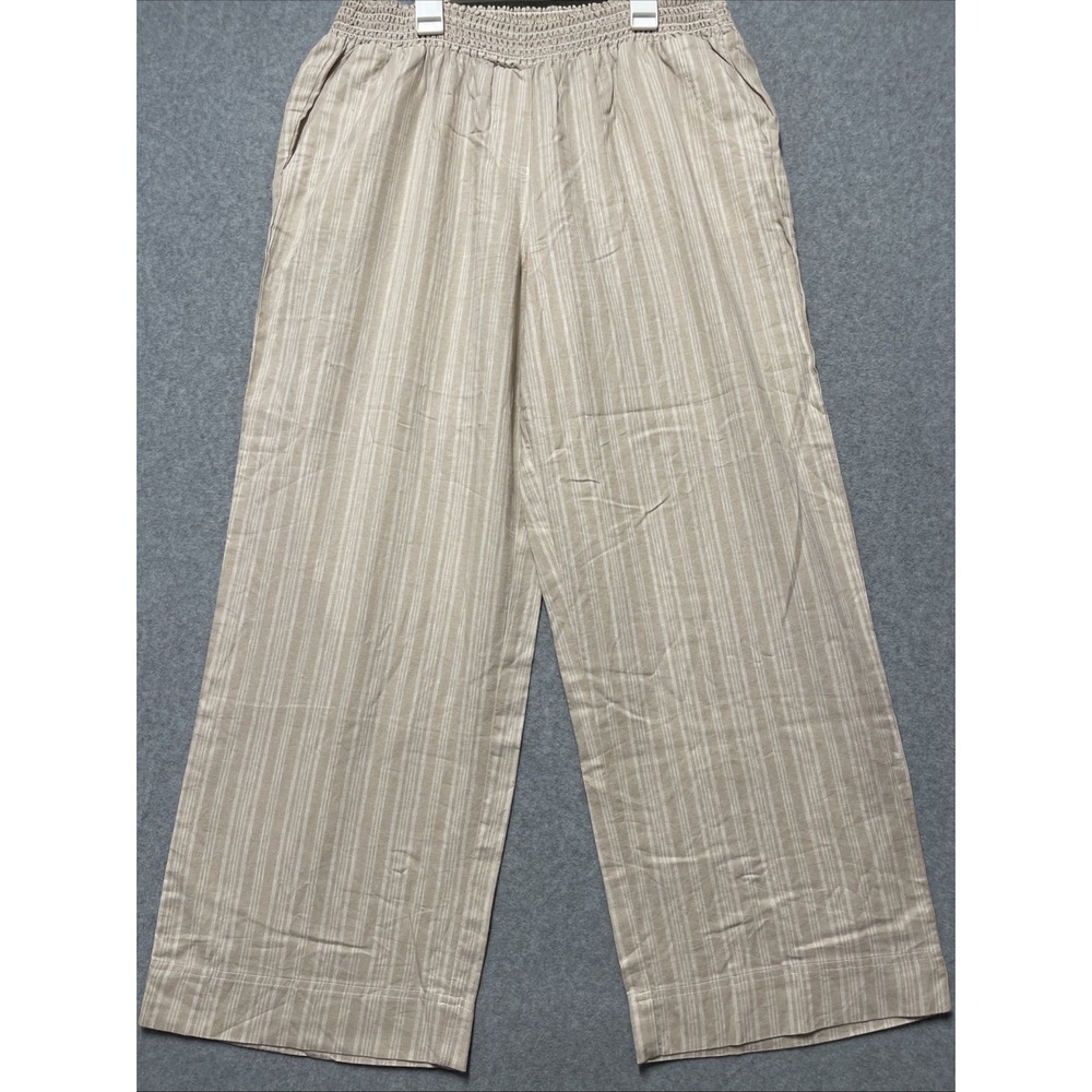 Land 'n Sea Linen Rayon Blend Wide Leg Pants Sz XL Comfort Stretch Waist Striped